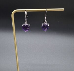 5.50 CTW Checkerboard African Amethyst S/S Heart Shape Dangle Earrings